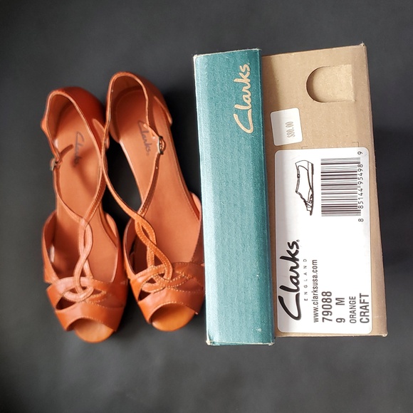 Clarks Orange Leather Heel Sandals Strappy Ankle Straps Halloween Witch Shoe? - Picture 14 of 15